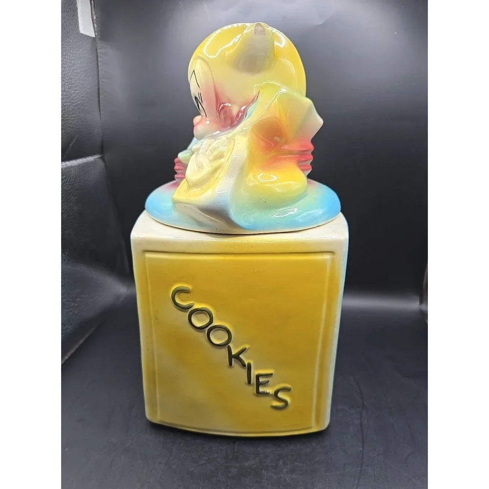 American Bisque Cookie Jar Vintage Clown On Block